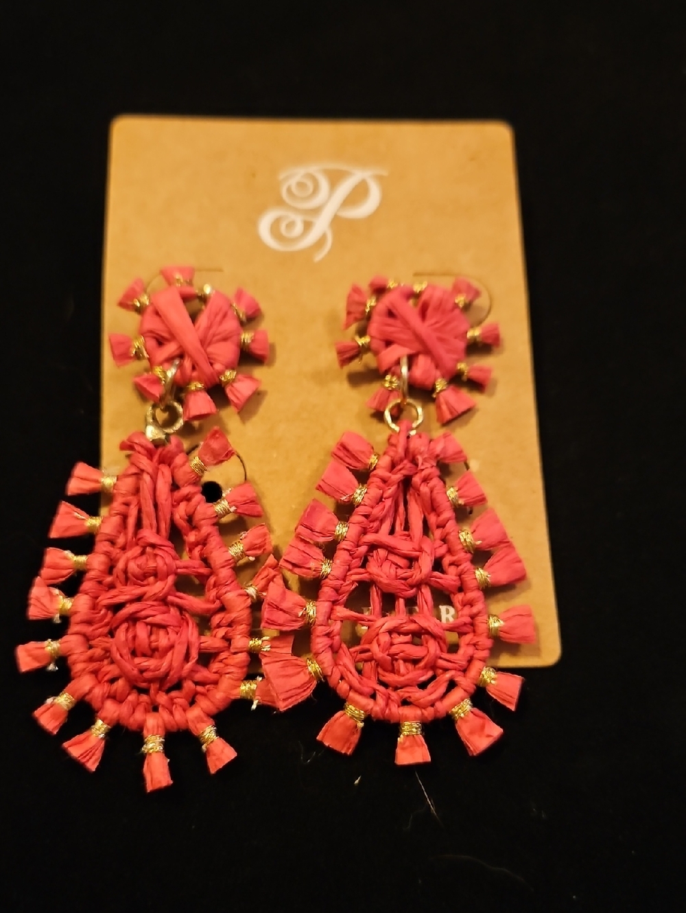 PLUNDER Pink Woven Teardrop Fringe Earrings - Brand